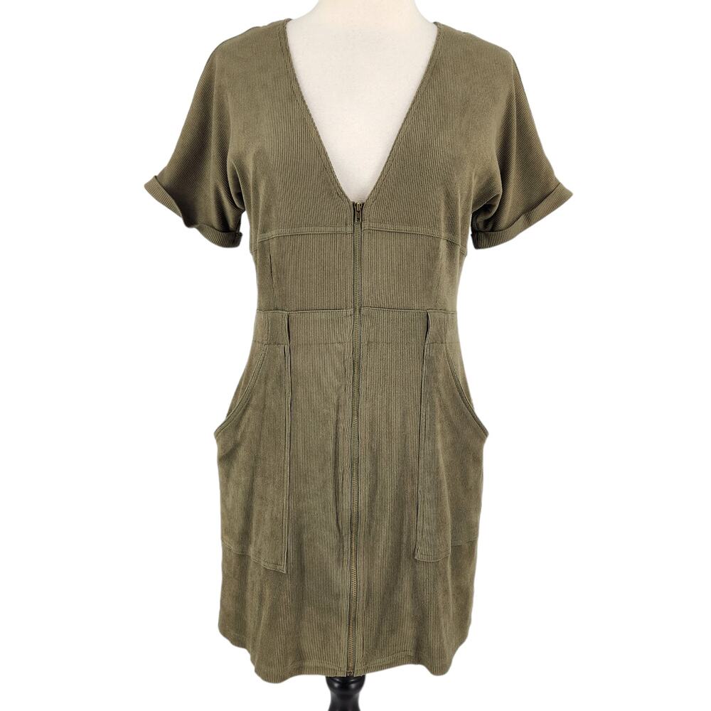 Storia Olive Green Sea Island Fiber Zip Front Dress Womens Size Small